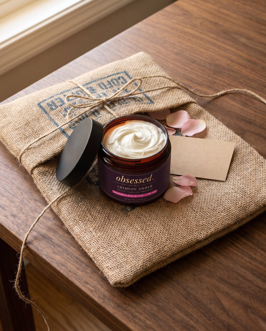 An Obsessed order: a jar under a coffee sack tied with twine