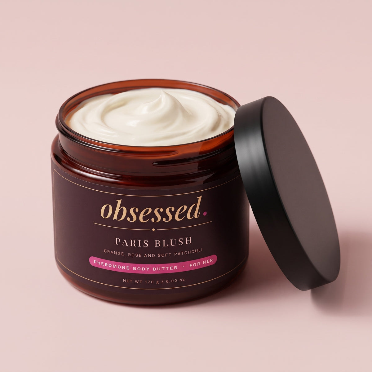 Paris Blush body butter jar open, whipped shea and cocoa butter