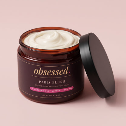 Paris Blush body butter jar open, whipped shea and cocoa butter