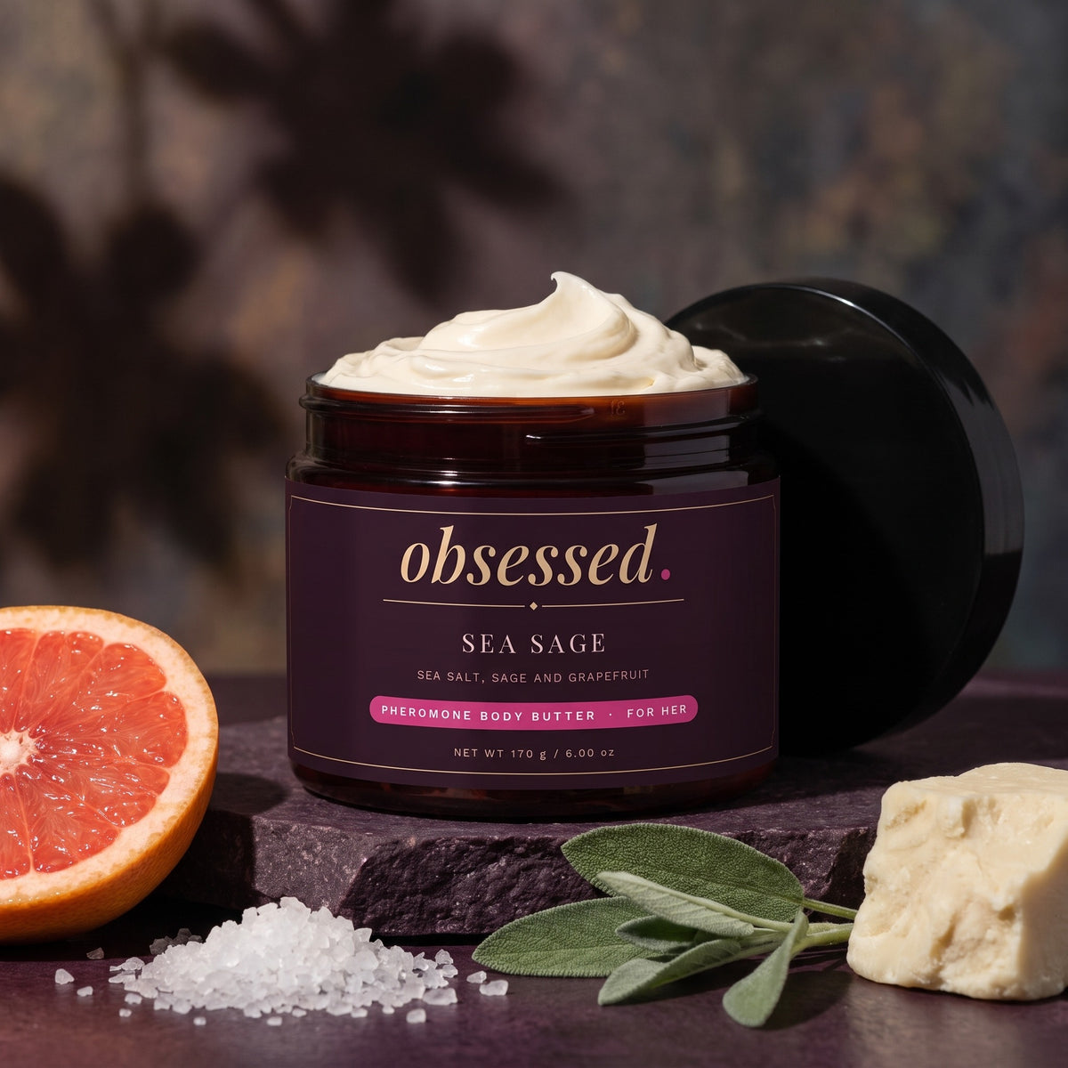 Sea Sage jar with its notes: sea salt, sage and grapefruit
