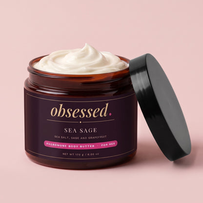 Sea Sage body butter jar open, whipped shea and cocoa butter
