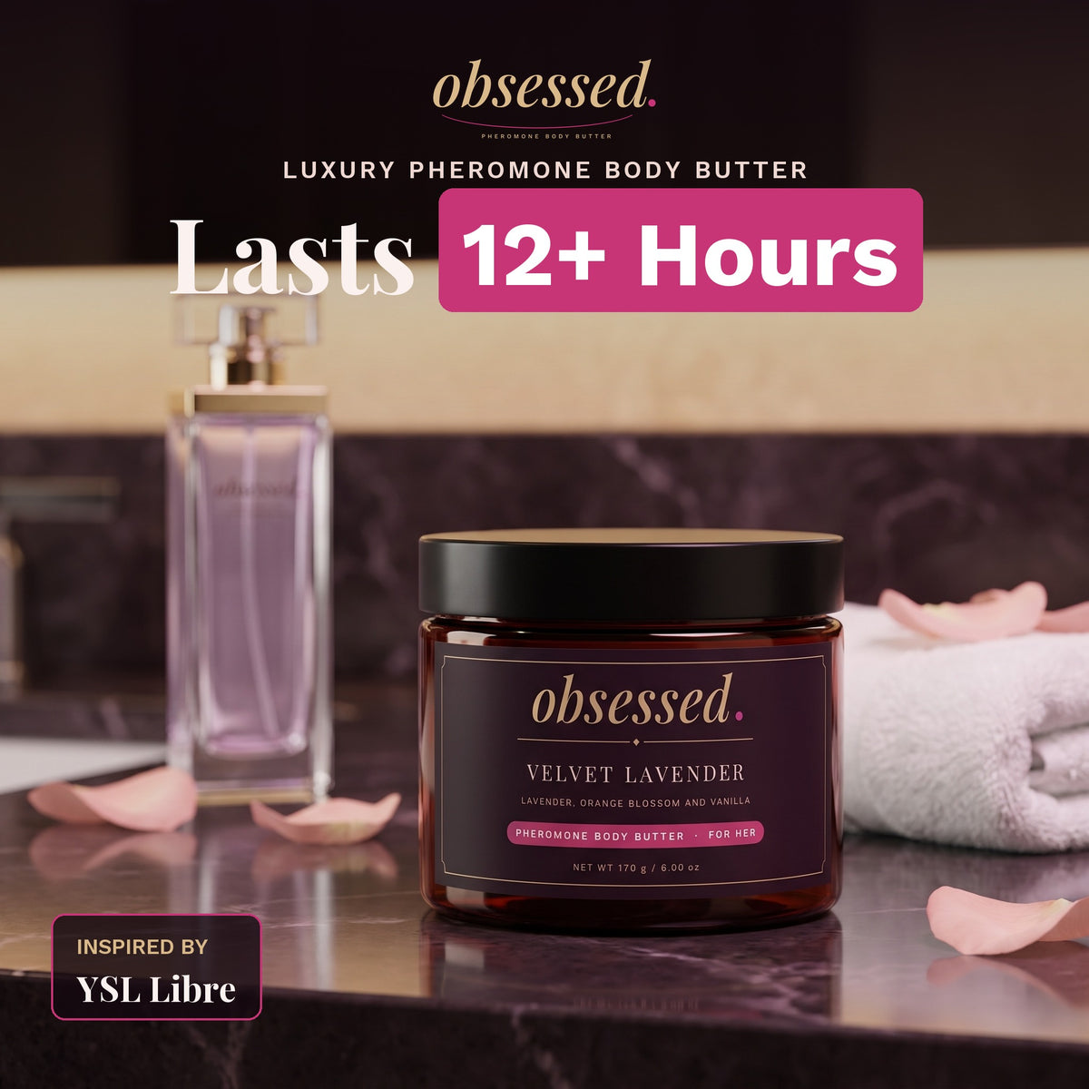 Velvet Lavender luxury pheromone body butter for her, inspired by YSL Libre, lasts 12+ hours